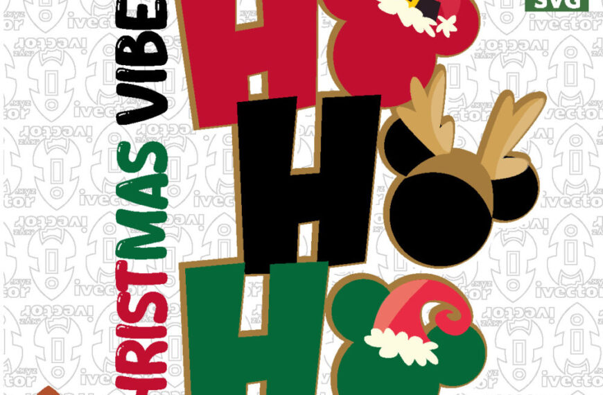 Christmas “HO HO HO” Typography with Holiday Mouse Ears – Vector Design / Tipografía navideña “HO HO HO” con orejas festivas – Diseño vectorial