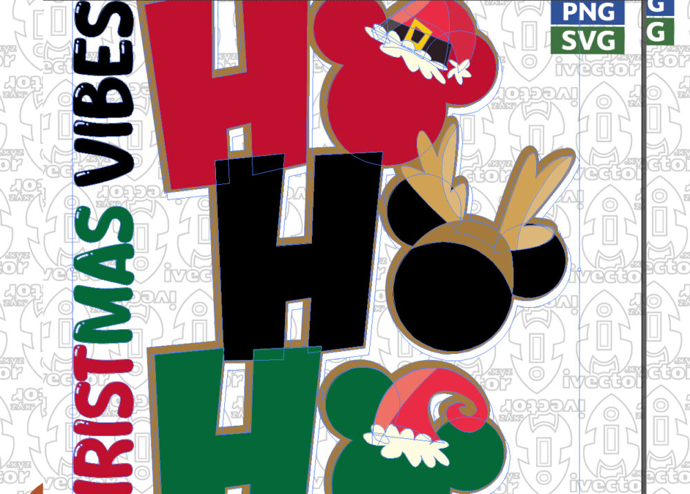 HO-HO-HO-NAVIDENOS-OREJAS-DE-RATON_Mesa-de-trabajo-2 Christmas “HO HO HO” Typography with Holiday Mouse Ears – Vector Design / Tipografía navideña “HO HO HO” con orejas festivas – Diseño vectorial