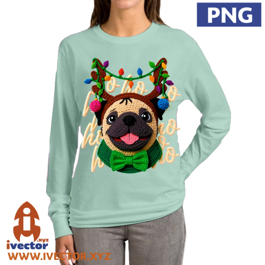 HO-HO-HO-PERRO-PUG-NAVIDENO-PNG-ALTA-CALIDAD-CROCHET-P1 HO HO HO PERRO PUG NAVIDEÑO PNG ALTA CALIDAD CROCHET
