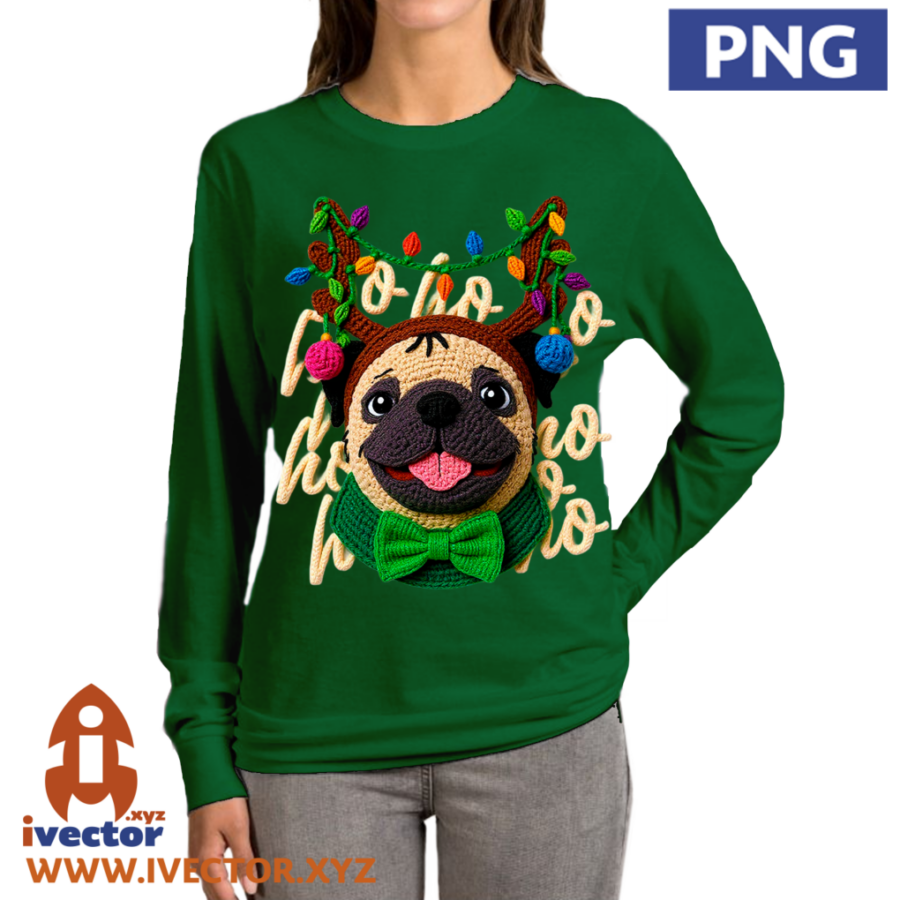 HO-HO-HO-PERRO-PUG-NAVIDENO-PNG-ALTA-CALIDAD-CROCHET-P3 HO HO HO PERRO PUG NAVIDEÑO PNG ALTA CALIDAD CROCHET