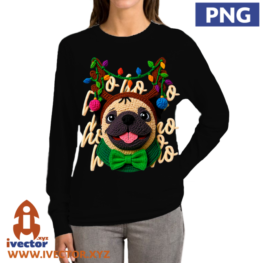 HO-HO-HO-PERRO-PUG-NAVIDENO-PNG-ALTA-CALIDAD-CROCHET-P4 HO HO HO PERRO PUG NAVIDEÑO PNG ALTA CALIDAD CROCHET