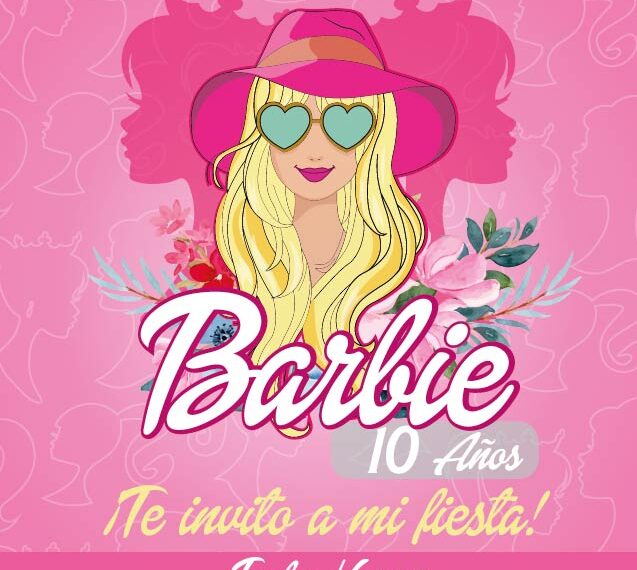 INVITACION BARBIE FLORES ROSAS FIESTA
