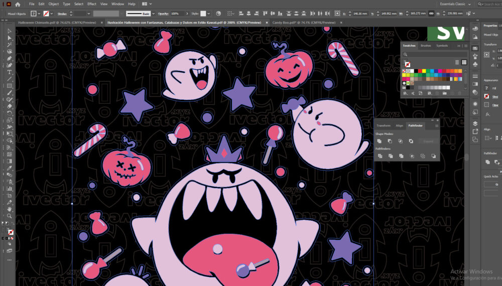 Ilustracion-Halloween-con-Fantasmas-Calabazas-y-Dulces-en-Estilo-Kawaii-2 Ilustración Halloween con Fantasmas, Calabazas y Dulces en Estilo Kawaii