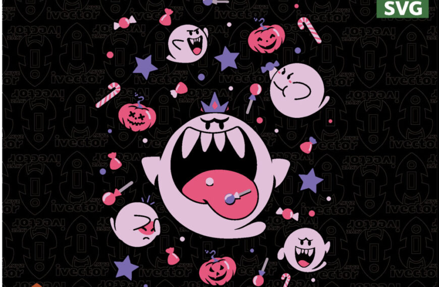 Ilustración Halloween con Fantasmas, Calabazas y Dulces en Estilo Kawaii