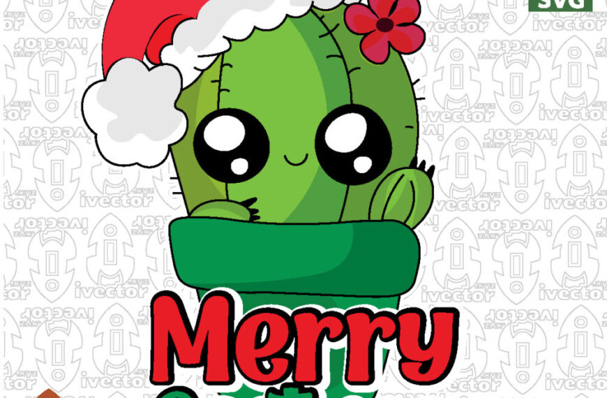 Kawaii Christmas Cactus Vector for T-Shirt Print SVG, PNG and AI