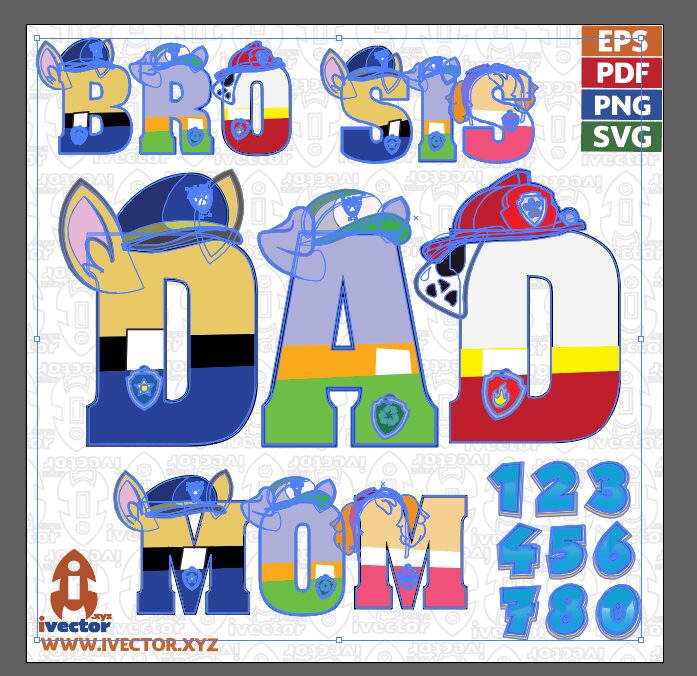 LETRAS-PAW-PATROL-BRO-SISTER-DAD-MOM-Y-NUMEROS-P6PNG LETRAS PAW PATROL BRO, SISTER, DAD, MOM Y NÚMEROS