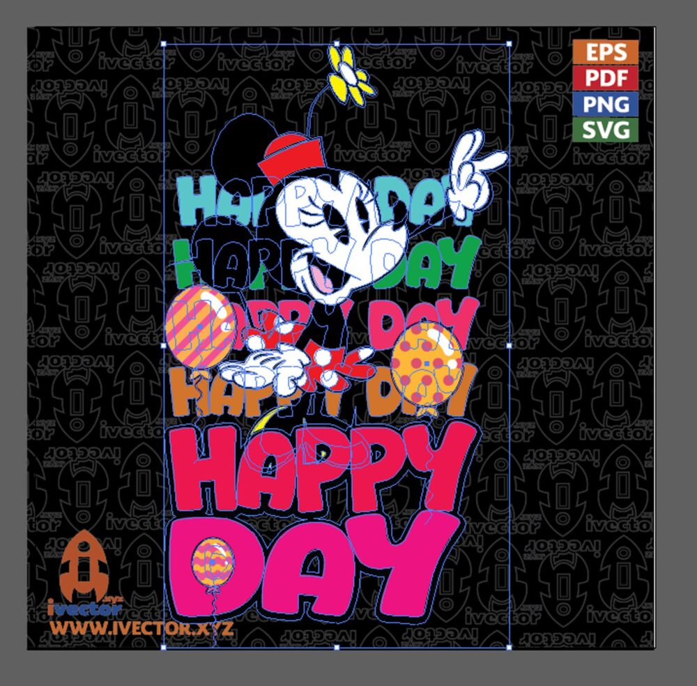 MINNIE-HAPPY-DAY-VECTOR-EDITABLE-EPS-PDF_Mesa-de-trabajo-2 Happy Day con Personaje Femenino de Caricatura – Diseño Vectorial para Cumpleaños, Fiestas y Camisetas
