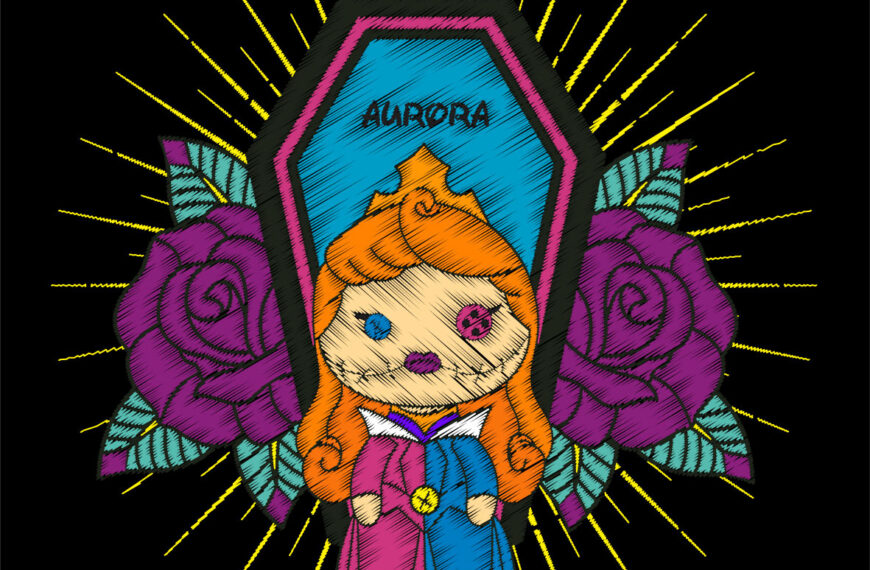 MUÑECA BORDADA AURORA PRINCESA DISNEY SARCOFAGO VECTOR