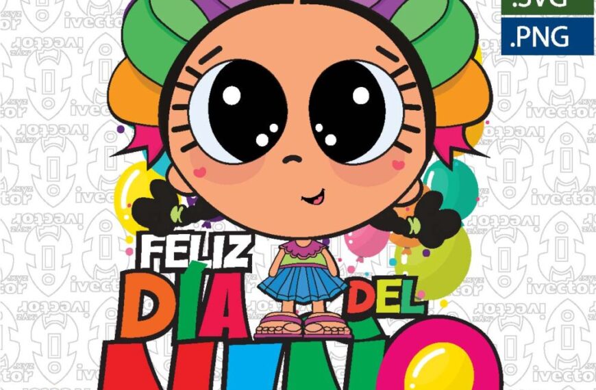 MUÑECA MEXICANA MOÑO FELIZ DIA DEL NIÑO VECTOR