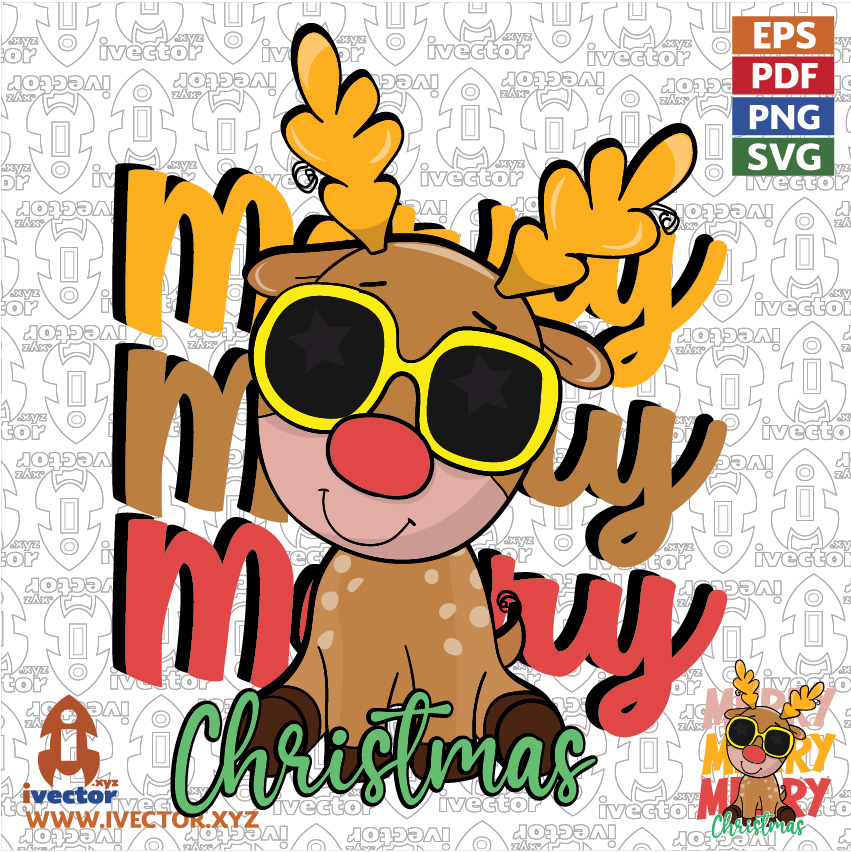 Merry-Merry-Merry-Christmas-Reindeer-SVG-Reno-Navideno-Kawaii-con-Gafas-para-Sublimacion-y-Camisetas-01 VECTORES Y RECURSOS