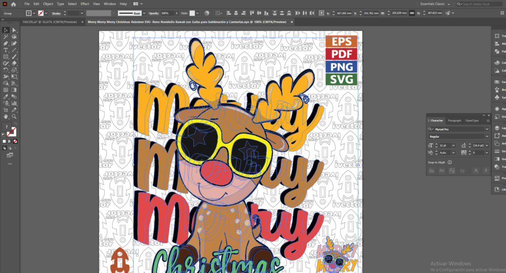 Merry-Merry-Merry-Christmas-Reindeer-SVG-Reno-Navideno-Kawaii-con-Gafas-para-Sublimacion-y-Camisetas-02 Merry Merry Merry Christmas Reindeer SVG | Reno Navideño Kawaii con Gafas para Sublimación y Camisetas