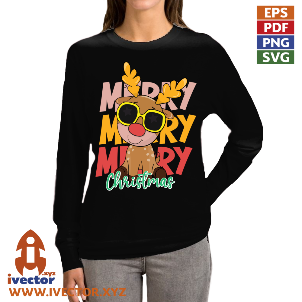 Merry-Merry-Merry-Christmas-Reindeer-SVG-Reno-Navideno-Kawaii-con-Gafas-para-Sublimacion-y-Camisetas-05 Merry Merry Merry Christmas Reindeer SVG | Reno Navideño Kawaii con Gafas para Sublimación y Camisetas