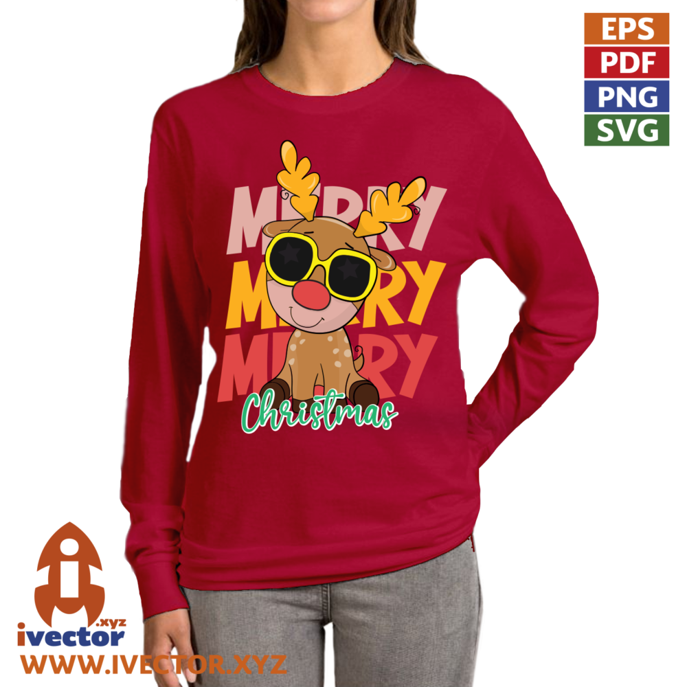 Merry-Merry-Merry-Christmas-Reindeer-SVG-Reno-Navideno-Kawaii-con-Gafas-para-Sublimacion-y-Camisetas-06 Merry Merry Merry Christmas Reindeer SVG | Reno Navideño Kawaii con Gafas para Sublimación y Camisetas