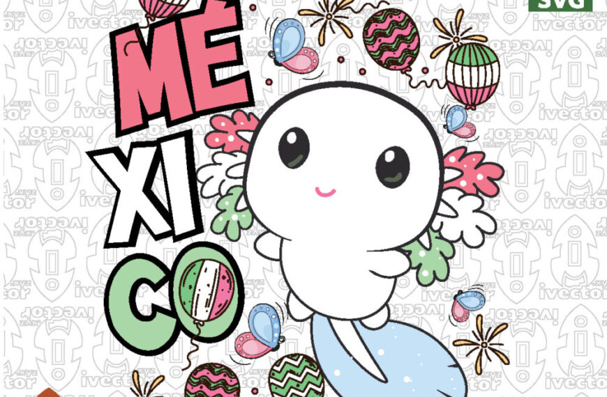 Mexican Pride Axolotl Vector Design | Ajolote Patrio Kawaii SVG