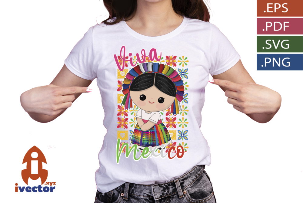 Muneca-Mexicana-con-Vestido-Tradicional-¡Viva-Mexico-–P2 Muñeca Mexicana con Vestido Tradicional | ¡Viva México! – Vector