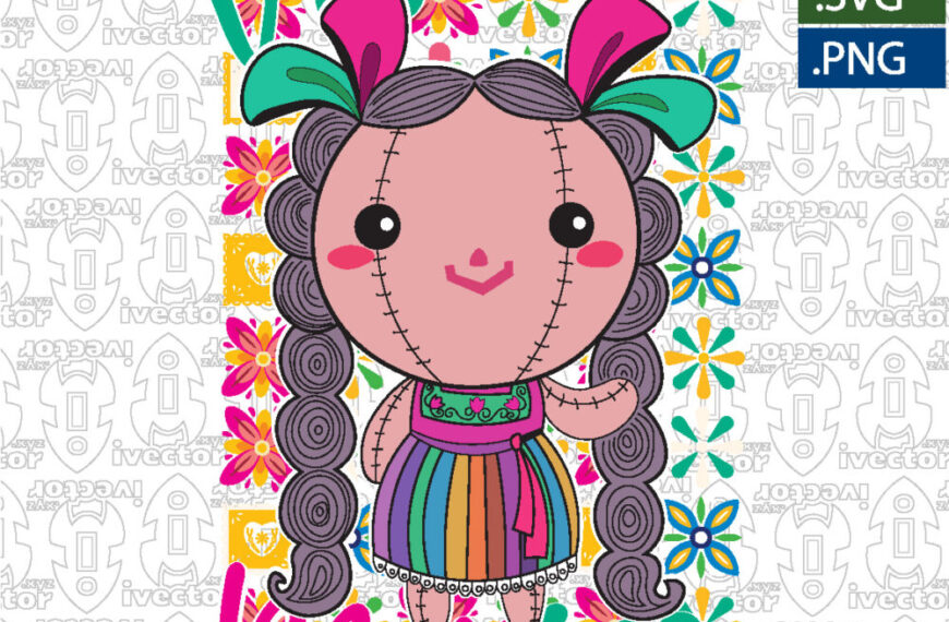 Muñeca Mexicana de Trapo con Vestido Colorido | Vector para Estampado