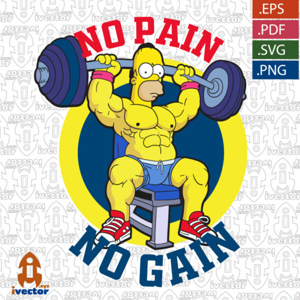 NO-PAIN-NO-GAIN-GYM-HOMERO-SIMPSON_Mesa-de-trabajo-1-600x600 Vectores completamente editables