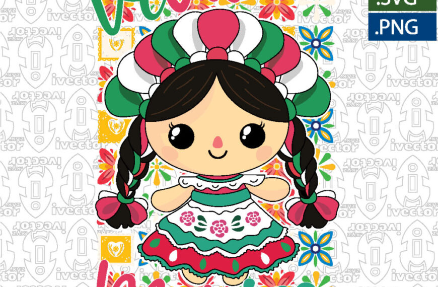 Niña Mexicana con Vestido Tradicional y Flores Diseño Vectorial