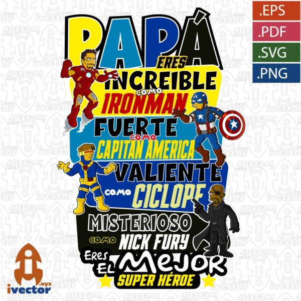 PAPA-ES-INCREIBLE-COMO-HEROE-MARVEL-SIMPSON-01-600x600 Vectores completamente editables