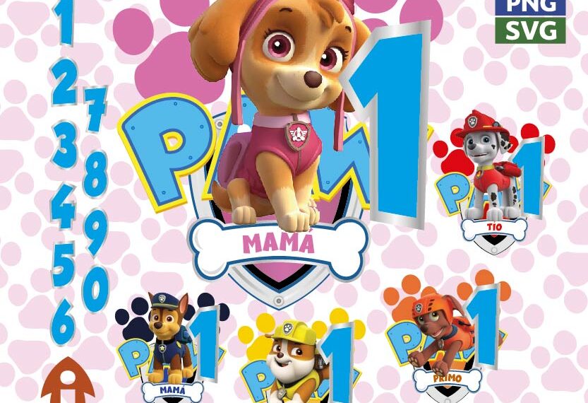 PAW PATROL HUELLAS VECTOR EDITABLE CUMPLEAÑOS