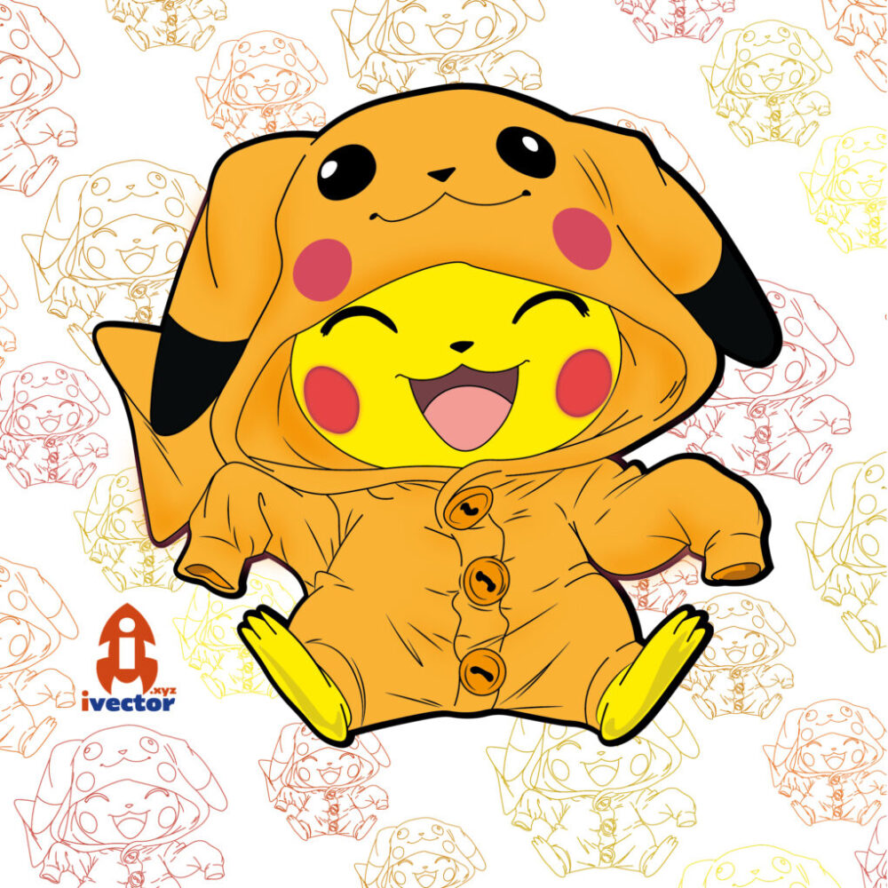 PIKACHU POKEMON TRAJE DISFRAZ SONRIENTE VECTOR EPS PDF