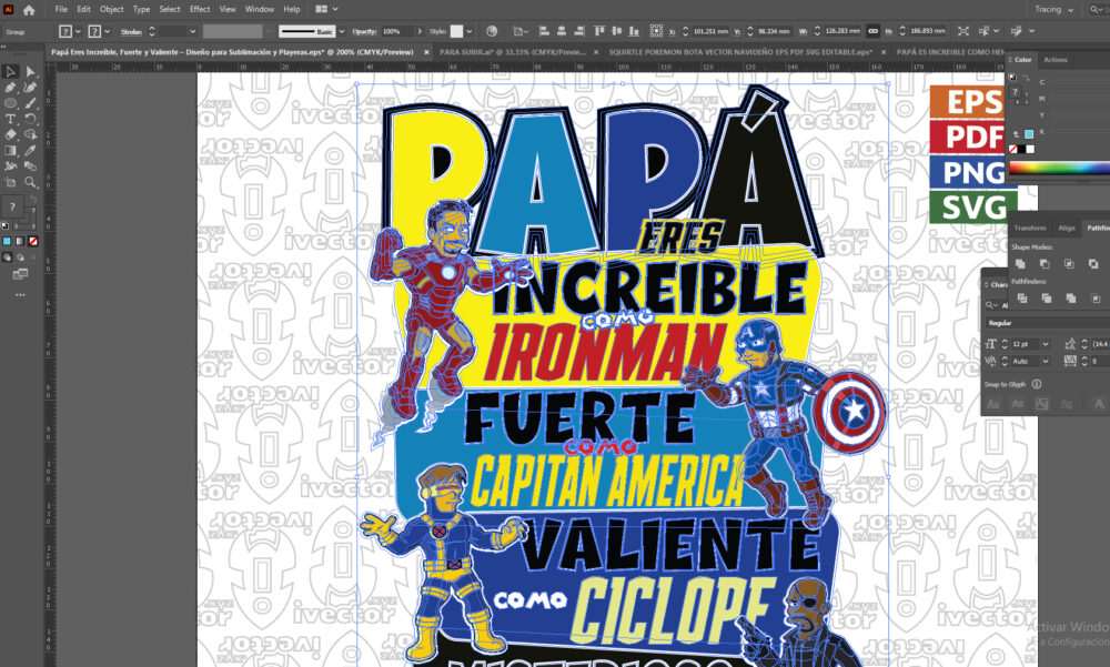 Papa-Eres-Increible-Fuerte-y-Valiente-Diseno-para-Sublimacion-y-Playeras Frases para Papá en Estilo Cómic para Sublimación y Merchandising
