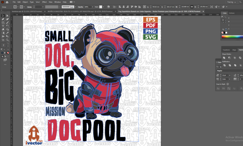Pug-Superheroe-Kawaii-con-Gafas-Gigantes-–-Vector-Premium-para-Estampados_Mesa-de-trabajo-2 Pug Superhéroe Kawaii con Gafas Gigantes – Vector Premium para Estampados y Sublimación