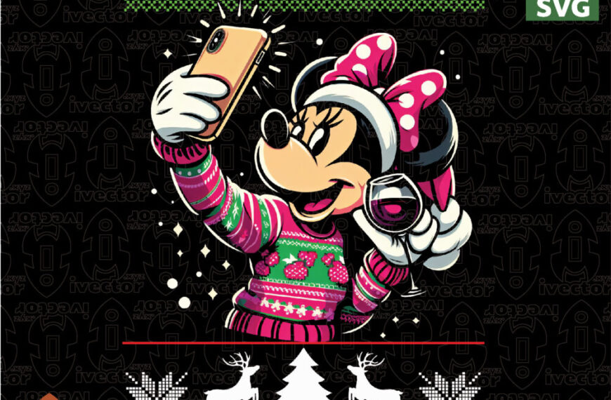 Ratoncita Navideña Selfie con Copa – Vector Suéter Ugly Sweater EPS PDF PNG SVG