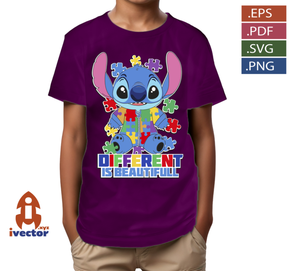 STITCH-AUTISMO-DIFFERENT-IS-BEATUFUL_P2 STITCH AUTISMO DIFFERENT IS BEATUFUL VECTOR EDITABLE
