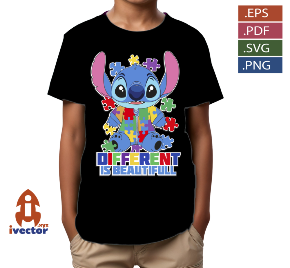 STITCH-AUTISMO-DIFFERENT-IS-BEATUFUL_P3 STITCH AUTISMO DIFFERENT IS BEATUFUL VECTOR EDITABLE