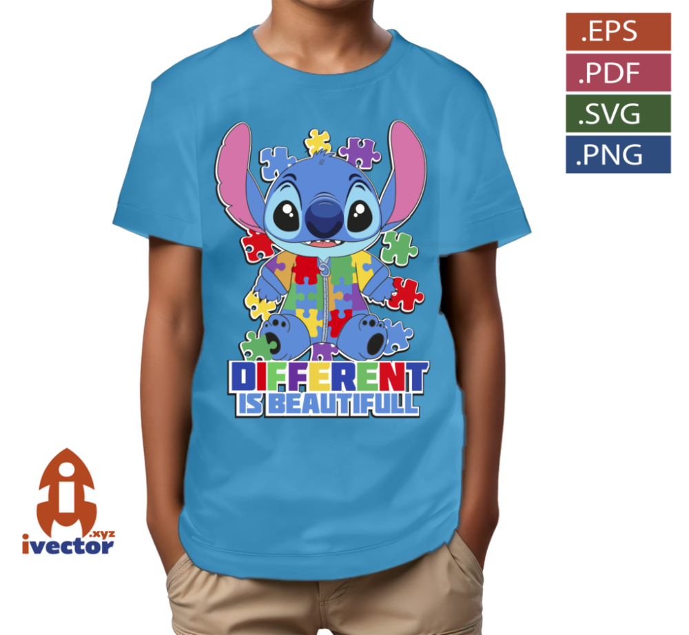 STITCH-AUTISMO-DIFFERENT-IS-BEATUFUL_P5 STITCH AUTISMO DIFFERENT IS BEATUFUL VECTOR EDITABLE
