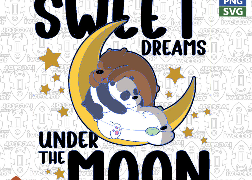 SWEET-DREAMS-UNDER-THE-MOON-VECTOR-OSOS_Mesa-de-trabajo-2 Cute Sleeping Bears on the Moon – Vector Illustration / Ositos dormidos en la luna – Ilustración vectorial