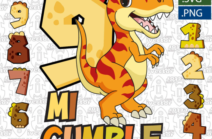 T REX CUMPLEAÑOS NARANJA VECTOR EDITABLE