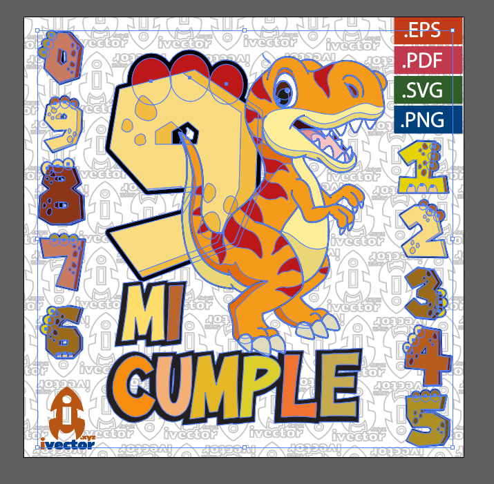 T-REX-CUMPLEANOS-NARANJA-VECTOR-EDITABLE_p1 T REX CUMPLEAÑOS NARANJA VECTOR EDITABLE