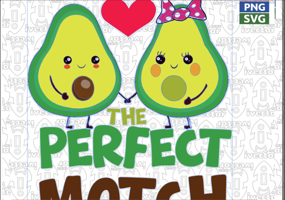 THE-PERFECT-MATCH-VECTOR-EDITABLE_Mesa-de-trabajo-2-1 Vector de Pareja de Aguacates Kawaii | Archivo Editable EPS, SVG, PNG y PDF para Estampados y Sublimación