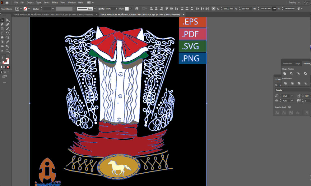 TRAJE-MARIACHI-MONO-VECTOR-EDITABLE-EPS-PDF_Mesa-de-trabajo-2 Diseño de Traje de Mariachi Elegante con Moño Patrio para Sublimación y Estampados