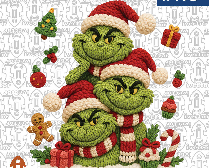 TRIO GRINCH NAVIDEÑO ROSTROS EFECTO CROCHE