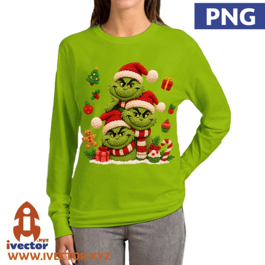 TRIO-GRINCH-NAVIDENO-ROSTROS-EFECTO-CROCHE-A6 TRIO GRINCH NAVIDEÑO ROSTROS EFECTO CROCHE