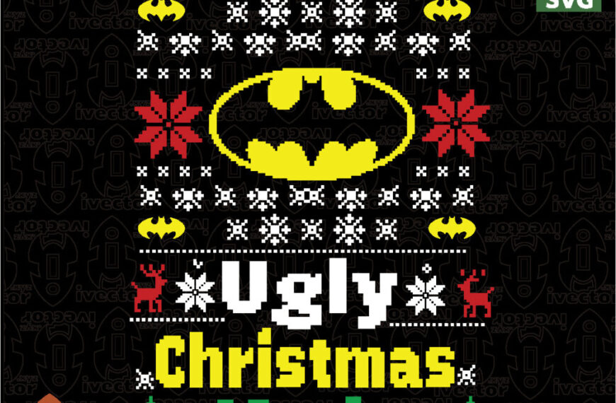 Pixel Christmas Ugly Sweater Style Bat–man-Inspired Holiday Vector Design / Diseño navideño estilo suéter feo pixelado con héroe oscuro