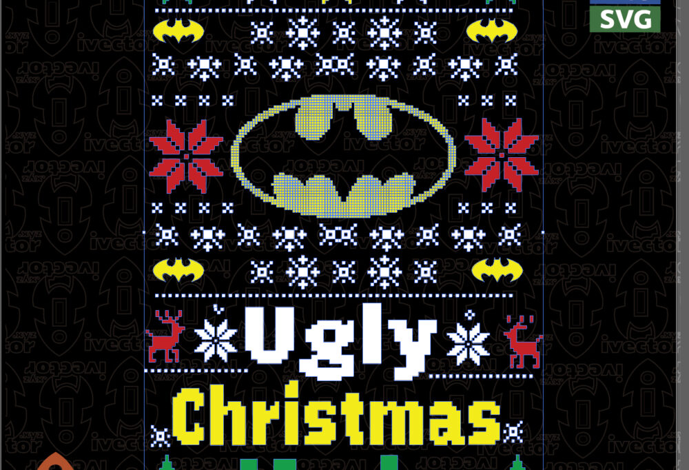 UGLY-CHRISTMAS-MODE-HEROE_Mesa-de-trabajo-2 Pixel Christmas Ugly Sweater Style Bat--man-Inspired Holiday Vector Design / Diseño navideño estilo suéter feo pixelado con héroe oscuro