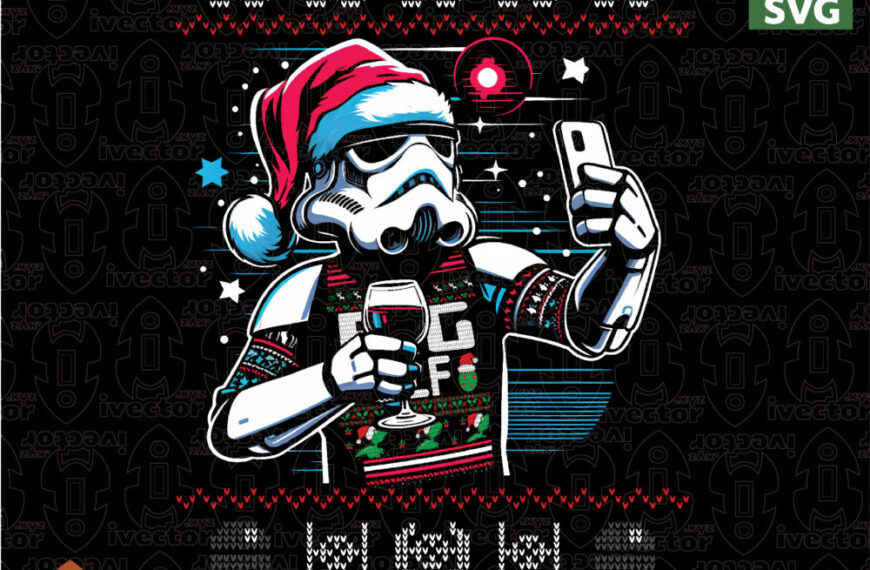 Christmas Sweater Man Drinking Wine – Vintage Holiday Vector