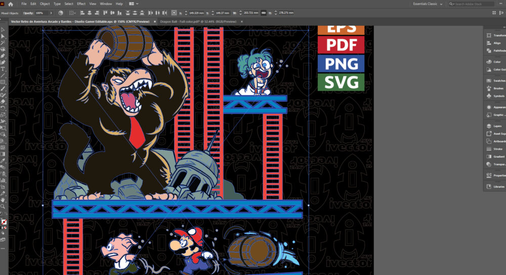 Vector-Retro-de-Aventura-Arcade-y-Barriles-–-Diseno-Gamer-Editable-02 Vector Retro de Aventura Arcade y Barriles – Diseño Gamer Editable