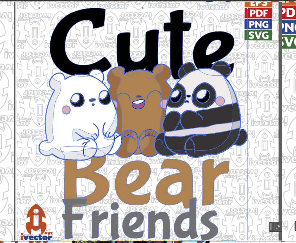 cute-bear-friends-osos2 Vector de Ositos Kawaii Sentados – Diseño Adorable para Estampados y Sublimación