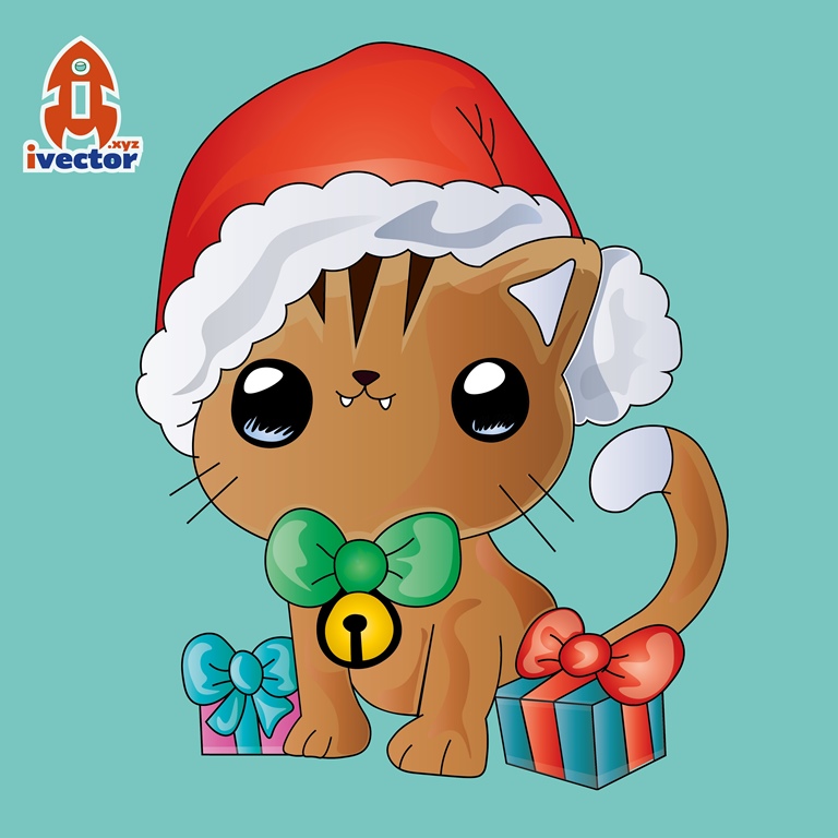 Gatito Navideño Vector eps pdf