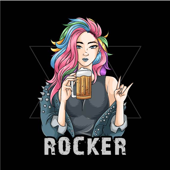 Girl Rock and Roll Vector Cerveza