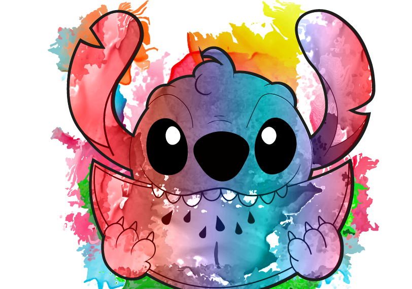 Stitch Colorido con Sandía Vector Eps PDF