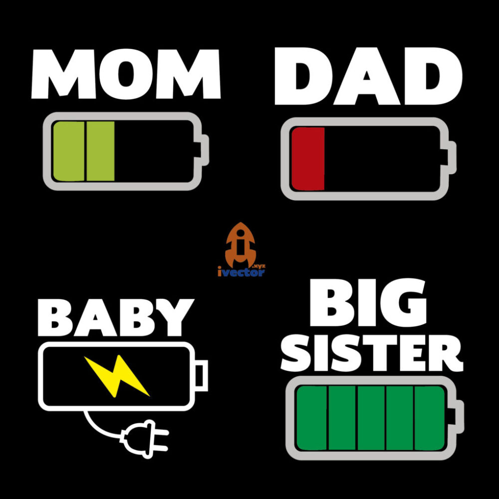 Mom, Dad, Sister and baby batery vector eps pdf