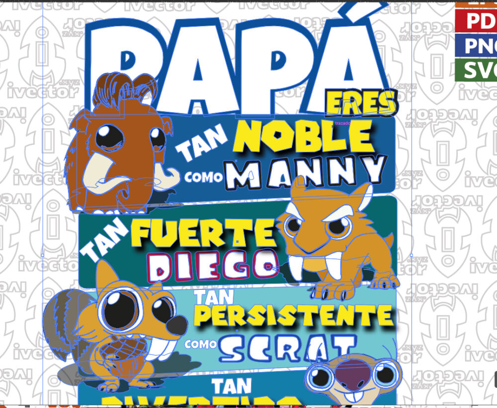 noble-animales-era2 Diseño vectorial de animales prehistóricos para el Día del Padre – Ilustración divertida y familiar para personalización