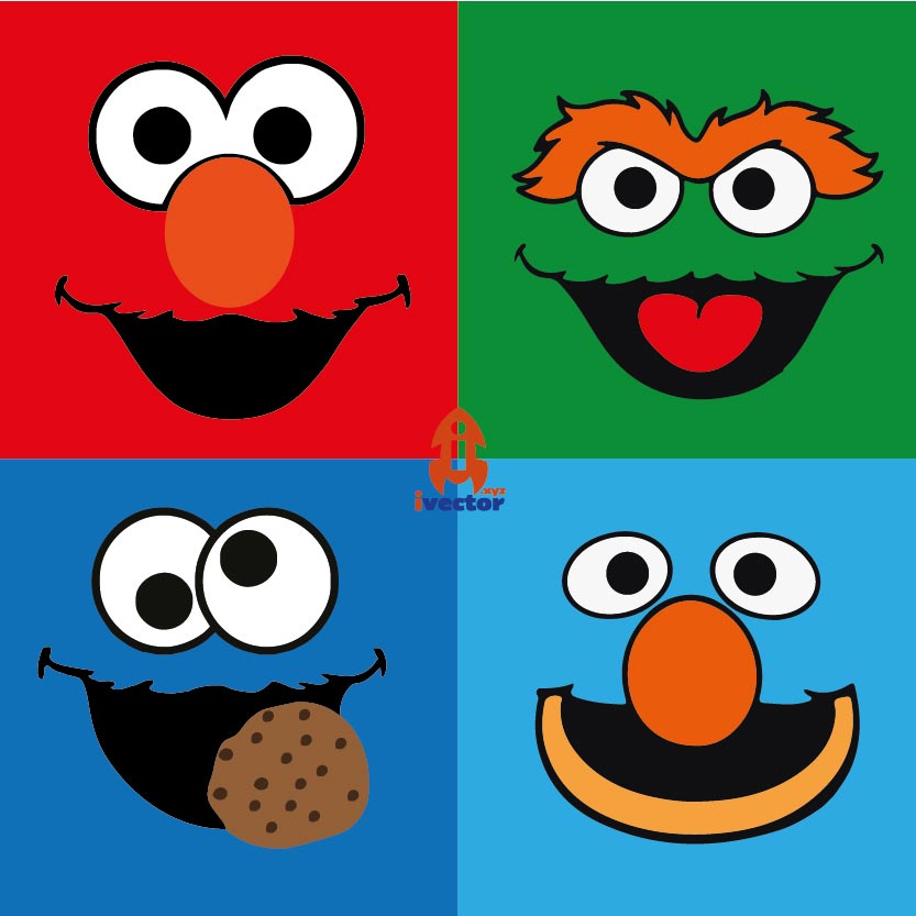 Personajes Plaza Sésamo Caritas Vector