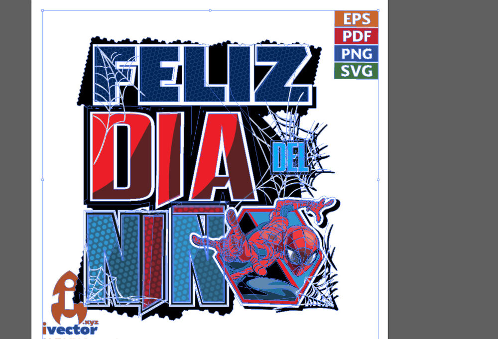 sipderdino Vector Editable Feliz Día del Niño con Héroe Arácnido
